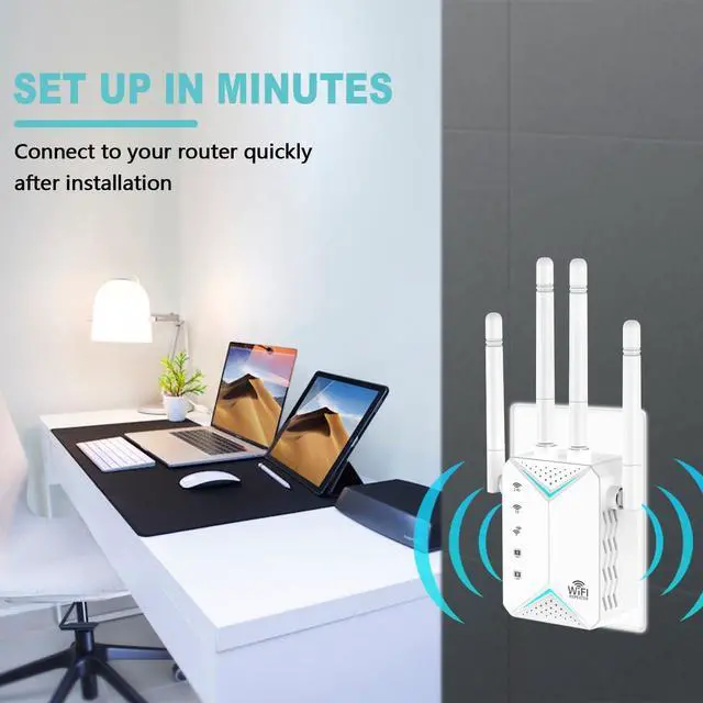 Alt view image 6 of 7 - WiFi Extender Signal Booster,WiFi Extender, 5G WiFi Booster with 1200Mbps Dual Band(Up to 12880sq. ft for 108+ Devices), WiFi Repeater with 4 Antennas 360° Coverage, WPS 1-Tap Setup & Ethernet Port
