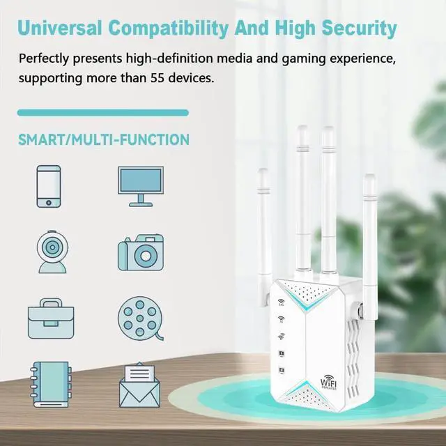 Alt view image 5 of 7 - WiFi Extender Signal Booster,WiFi Extender, 5G WiFi Booster with 1200Mbps Dual Band(Up to 12880sq. ft for 108+ Devices), WiFi Repeater with 4 Antennas 360° Coverage, WPS 1-Tap Setup & Ethernet Port