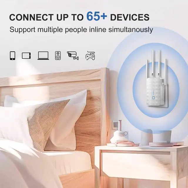 Alt view image 3 of 7 - WiFi Extender Signal Booster for Home - 1200Mbps Dual Band, Covers 12850 Sq Ft & 108 Devices, Long Range Internet Booster with Ethernet Port, White