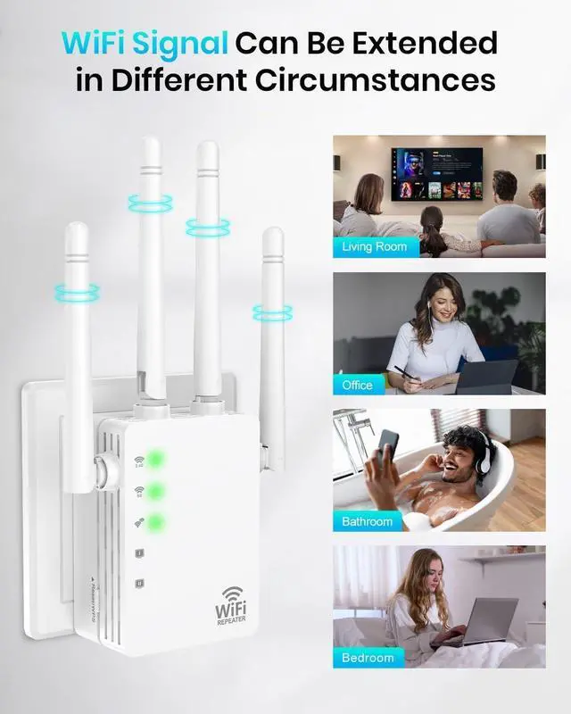 Alt view image 4 of 7 - WiFi Extender, WiFi Extender Signal Booster Dual-Band(5.8G&2.4G) Wireless Repeater Coverage to 12880 sq. ft & 105 Devices, 1-Tap Setup, Supports Ethernet Port, Faster Speed