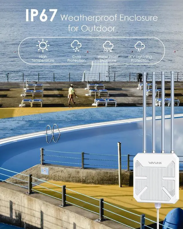 Alt view image 4 of 7 - WAVLINK 2025 AX3000 WiFi 6 Wireless Outdoor Repeater, Long Range Outdoor WiFi Extender with Dual Band/PoE/IP67 /600mW of Power/Up to 256 Devices, Work with Starlink Support for Farm,Campsite