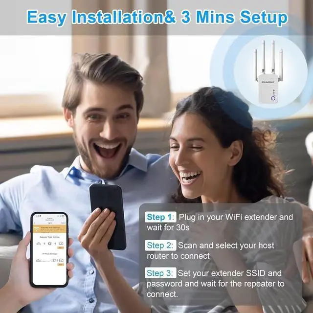 Alt view image 5 of 7 - WiFi Range Extender, 1200Mbps WiFi Extender with 4 External Antennas Dual Band Mini Wireless Signal Booster with Ethernet Port WiFi Range Amplifier (1)