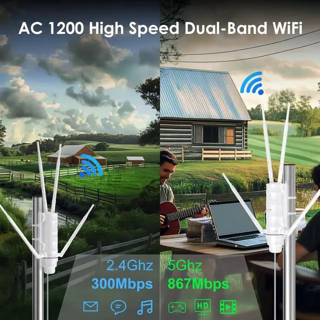 Alt view image 2 of 7 - WAVLINK AC1200 Outdoor WiFi Extender Long Range Amplifier, Access Point with POE, High Power WiFi Extender Signal Booster, Supports Router/AP/Repeater Mode for Home Camping/Farm/Yard/RV