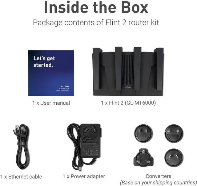 Alt view image 6 of 6 - GL.iNet GL-MT6000 (Flint 2) WiFi 6 High Speed Gaming Routers for Wireless Internet, 2 x 2.5G Ethernet Ports for Fiber Optic Modem, Long Range Computer VPN WiFi Router, Home & Business