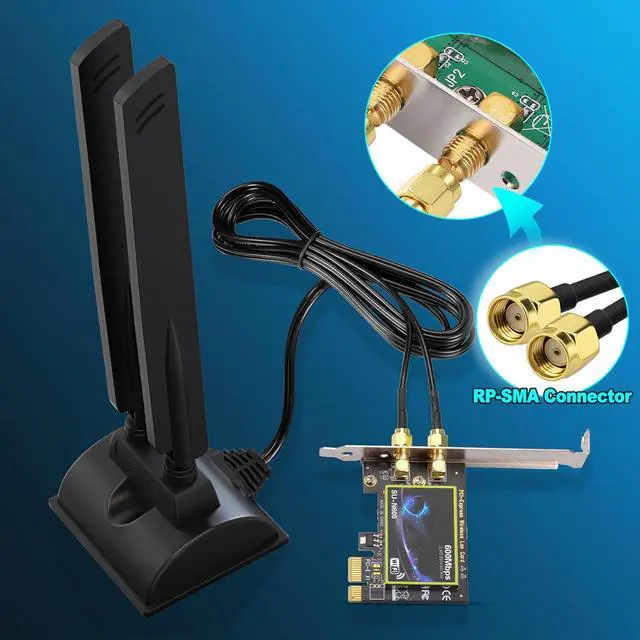 Alt view image 4 of 7 - Eightwood WiFi 6E Antenna Tri-Band 6GHz 5GHz 2.4GHz RP-SMA WiFi Antenna Magnet Mount Base for PC Desktop Computer Motherboard WiFi Bluetooth Card Wireless Router
