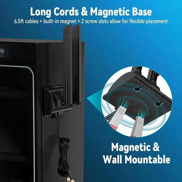 Alt view image 5 of 7 - Eightwood WiFi 6E Antenna Tri-Band 6GHz 5GHz 2.4GHz RP-SMA WiFi Antenna Magnet Mount Base for PC Desktop Computer Motherboard WiFi Bluetooth Card Wireless Router