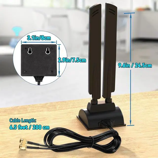 Alt view image 6 of 7 - Eightwood WiFi 6E Antenna Tri-Band 6GHz 5GHz 2.4GHz RP-SMA WiFi Antenna Magnet Mount Base for PC Desktop Computer Motherboard WiFi Bluetooth Card Wireless Router