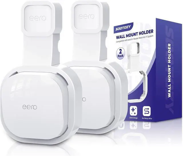 Main image of Wall Mount Holder for eero 6 and for eero 6+ Router Mesh Wi-Fi System  No Messy Wires, Space-Saving Outlet Wall Mount Holder for eero 6 Plus Extender, Stand Bracket for eero 6+ (White-2pcs)