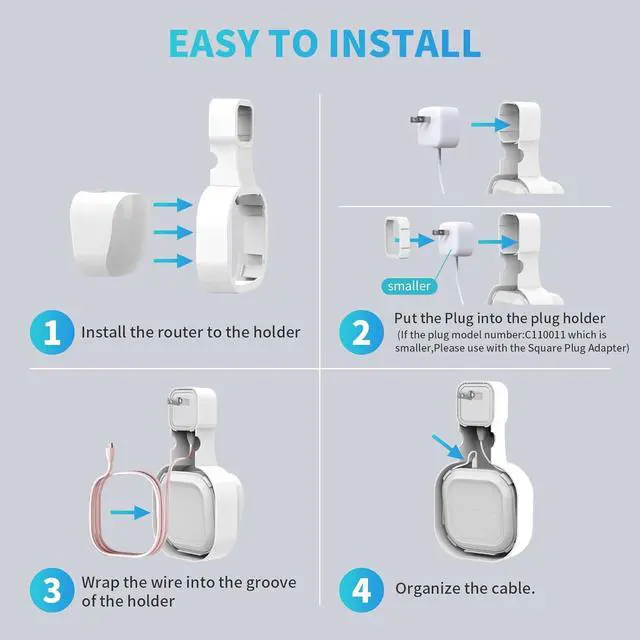 Alt view image 4 of 7 - Wall Mount Holder for eero 6 and for eero 6+ Router Mesh Wi-Fi System  No Messy Wires, Space-Saving Outlet Wall Mount Holder for eero 6 Plus Extender, Stand Bracket for eero 6+ (White-2pcs)