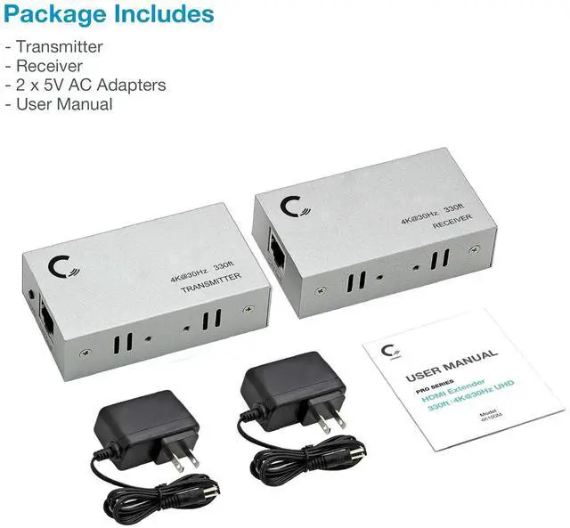 Alt view image 6 of 7 - ET4K100M 4K@30Hz HDMI 1.4 Extender Over Cat5e/Cat6/Cat7  330 ft (100 m), HDCP 1.4, with Loop-Out, IR Pass-Through & Surge Protection