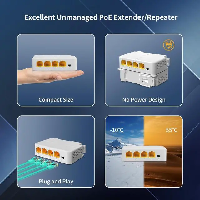 Alt view image 4 of 7 - 1 in 3 Out Gigabit PoE Extender, NICGIGA 3 Port PoE Repeater 100 Meters(328 ft),IEEE 802.3af/at Power Over Ethernet PoE Splitter to 3 PoE Devices Like IP Cameras, IP Phone, Wireless AP
