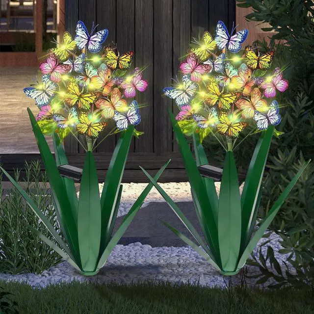 Main image of Homight Solar Metal Agave Butterfly Flower Stick Garden Sculpture - Outdoor Gift, Christmas Lights, Swaying Butterfly Sunflower Lights - Solar Outdoor (2 pcs Green)