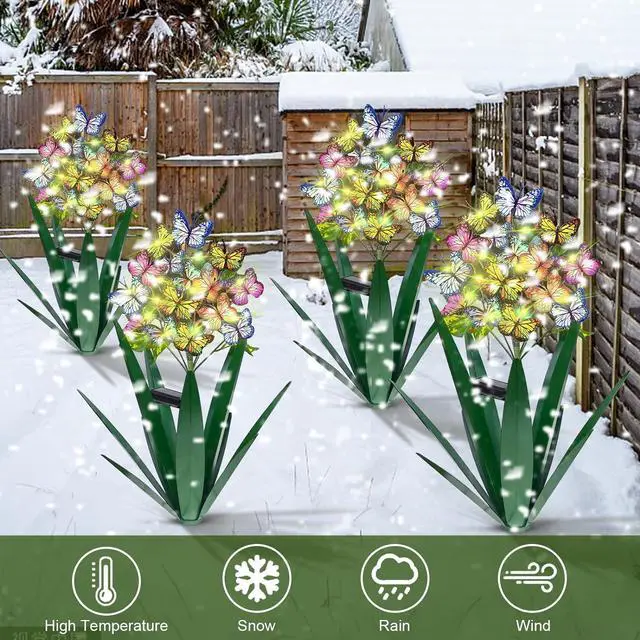 Alt view image 6 of 7 - Homight Solar Metal Agave Butterfly Flower Stick Garden Sculpture - Outdoor Gift, Christmas Lights, Swaying Butterfly Sunflower Lights - Solar Outdoor (2 pcs Green)