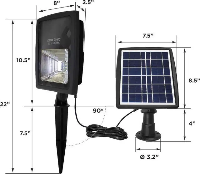 Alt view image 5 of 7 - Gama Sonic Dual Color Solar Flood Light, Outdoor Black Cast Aluminum, Stake or Flat Mount Uplight for Trees, House, Landscaping, Walls with Detachable Solar Panel (203001)