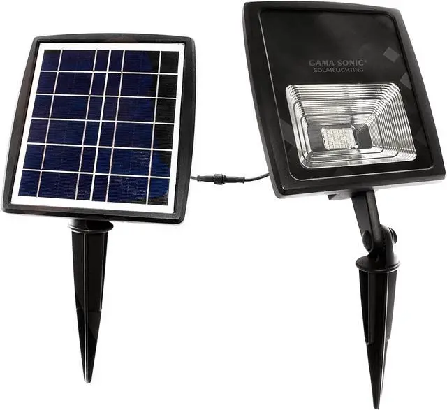 Alt view image 7 of 7 - Gama Sonic Dual Color Solar Flood Light, Outdoor Black Cast Aluminum, Stake or Flat Mount Uplight for Trees, House, Landscaping, Walls with Detachable Solar Panel (203001)
