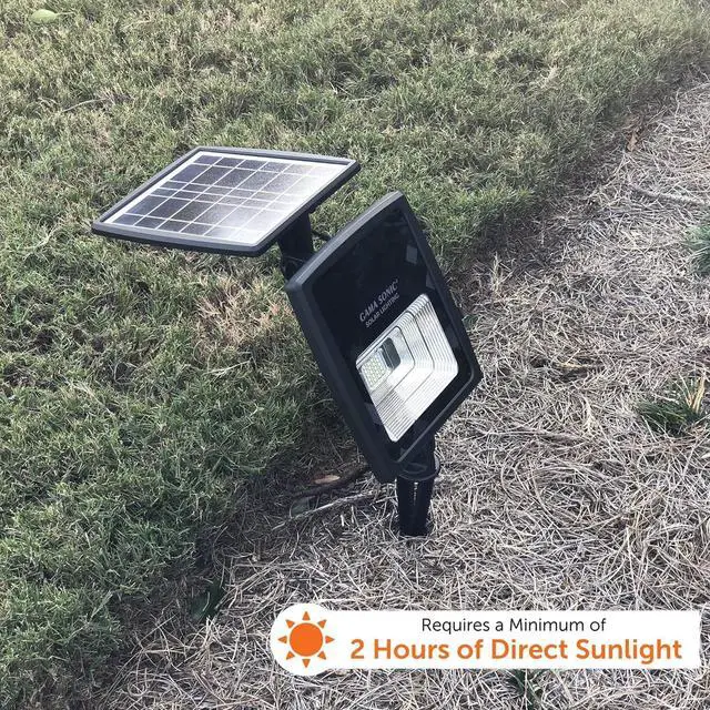 Alt view image 3 of 7 - Gama Sonic Dual Color Solar Flood Light, Outdoor Black Cast Aluminum, Stake or Flat Mount Uplight for Trees, House, Landscaping, Walls with Detachable Solar Panel (203001)