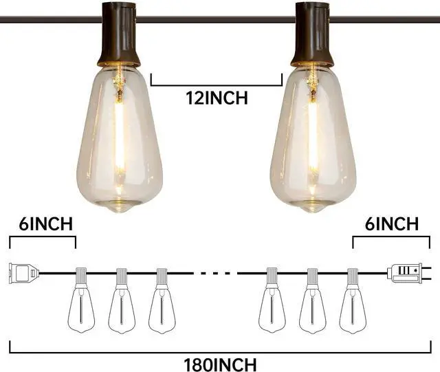Alt view image 3 of 7 - Vanthylit Outdoor String Lights, 15 FT Patio String Lights with LED Filament Bulb Waterproof Lights Retro Vintage Edison Bulbs for Backyard Patio Bistro Party Garden Connectable