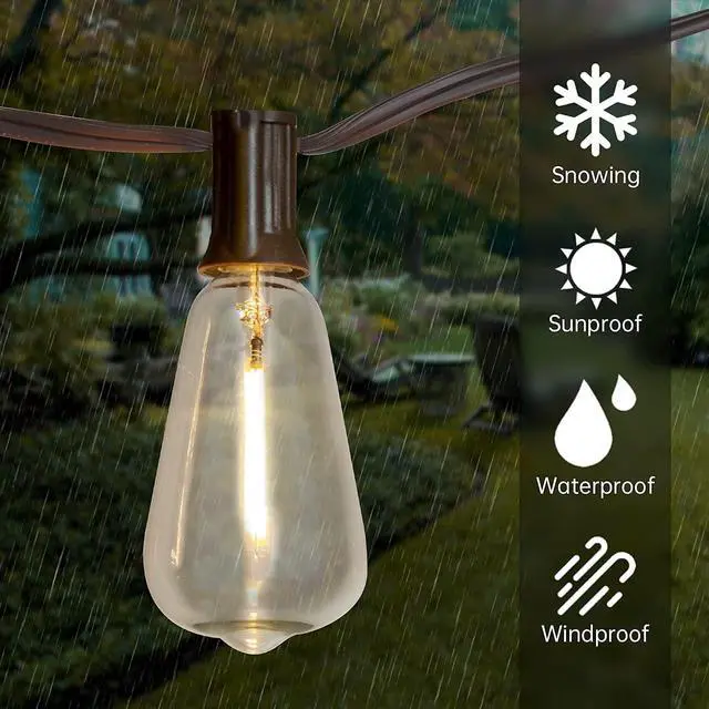 Alt view image 4 of 7 - Vanthylit Outdoor String Lights, 15 FT Patio String Lights with LED Filament Bulb Waterproof Lights Retro Vintage Edison Bulbs for Backyard Patio Bistro Party Garden Connectable