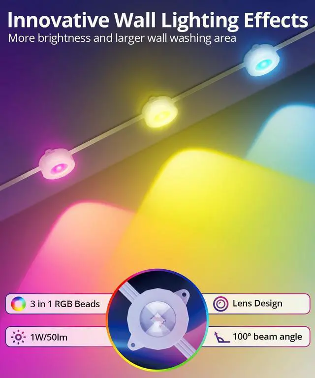 Alt view image 3 of 7 - Smart Permanent Outdoor Lights, 100ft with 72 LED RGB String Lights, IP67 Waterproof Eaves Light with 44 Scene Modes for Halloween Christmas Birthday Holiday Party, APP/Voice/Remote Control