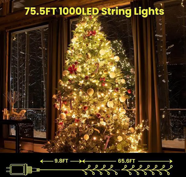 Alt view image 4 of 7 - Dailyart Fairy Lights Plug in, 1000 Led Fairy Lights with Remote 75Ft Super Long Warm with Timer Small Twinkle Light Waterproof String Light for Bedroom Outdoor Indoor,Gold Wire