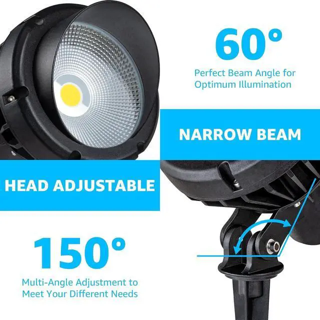 Alt view image 6 of 7 - SUNVIE LED 40W Spot Lights Outdoor 5000K Daylight White Plug in Flag Pole Light 120V Ultra Bright Landscape Spotlights for Yard House Tree Lawn Signage Outdoor Spotlight with Stake & 5.5FT Cord
