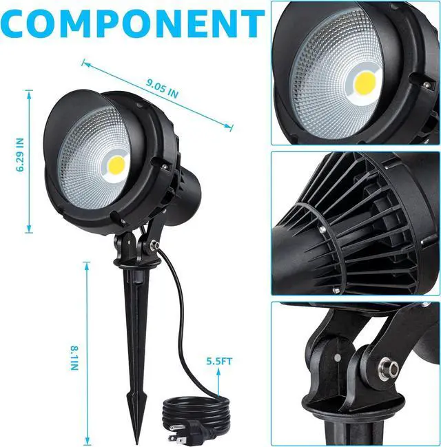 Alt view image 7 of 7 - SUNVIE LED 40W Spot Lights Outdoor 5000K Daylight White Plug in Flag Pole Light 120V Ultra Bright Landscape Spotlights for Yard House Tree Lawn Signage Outdoor Spotlight with Stake & 5.5FT Cord