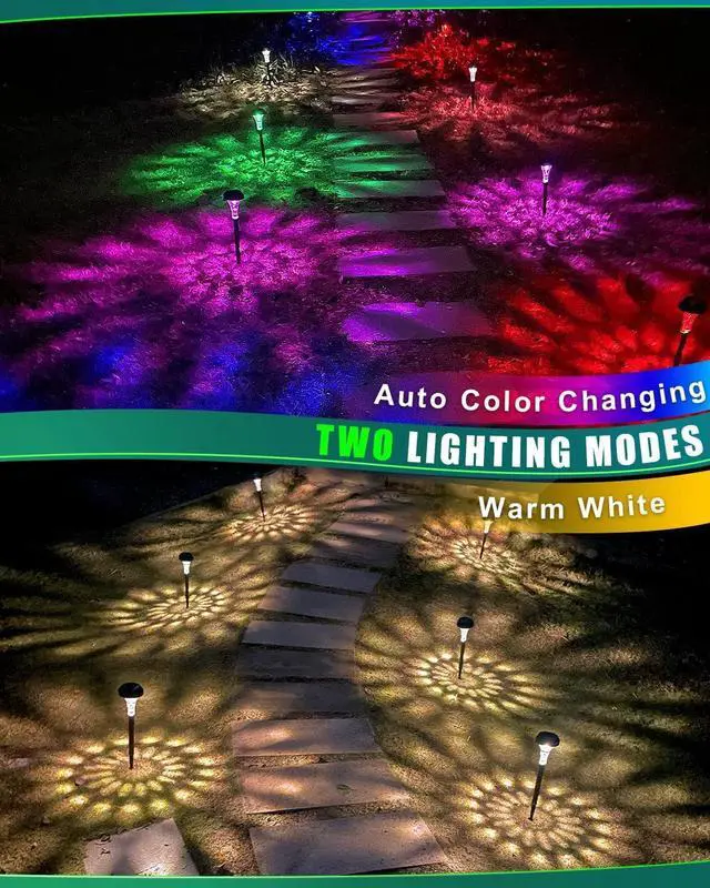 Alt view image 6 of 7 - Solar Pathway Lights Outdoor, 6 Pack RGB Color Changing+Warm White LED Path Light IP67 Waterproof, Solar Powered Lights for Walkway Driveway Garden Yard Backyard Lawn Landscape Lighting Decorative