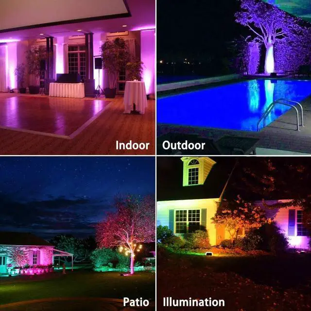 Alt view image 2 of 7 - Led Flood Light Outdoor, 50W RGB Color Changing Landscape Lighting with Remote, Timing - 12 Colors - 4 Modes, IP66 Waterproof, US 3-Plug, MELPO (Pack of 4)
