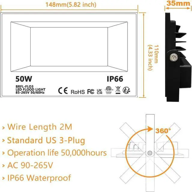 Alt view image 5 of 7 - Led Flood Light Outdoor, 50W RGB Color Changing Landscape Lighting with Remote, Timing - 12 Colors - 4 Modes, IP66 Waterproof, US 3-Plug, MELPO (Pack of 4)