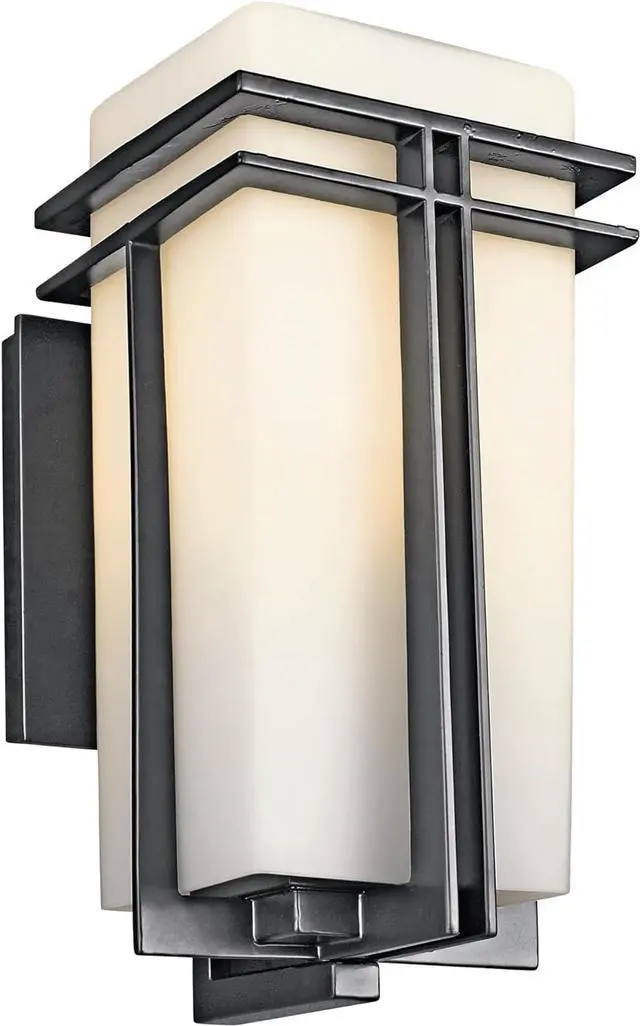 Main image of Kichler Tremillo 14.25" Outdoor Wall Lightin Black, 1-Light Exterior Wall Sconce Porch Light with Satin Etched Cased Opal Glass, (14.25" H x 7" W), 49201BK