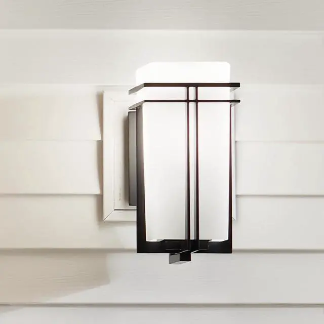 Alt view image 4 of 7 - Kichler Tremillo 14.25" Outdoor Wall Lightin Black, 1-Light Exterior Wall Sconce Porch Light with Satin Etched Cased Opal Glass, (14.25" H x 7" W), 49201BK