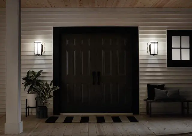 Alt view image 5 of 7 - Kichler Tremillo 14.25" Outdoor Wall Lightin Black, 1-Light Exterior Wall Sconce Porch Light with Satin Etched Cased Opal Glass, (14.25" H x 7" W), 49201BK