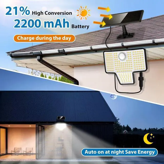 Alt view image 2 of 7 - Kasonic Solar Outdoor Motion Sensor Lights, 6500K Super Bright, 2000LM Security Lights With 3 Modes, IP65 Waterproof Flood Lights for Garage, Yard, Patio, Fence - 2 Pack