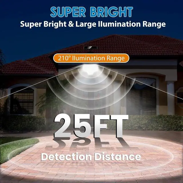 Alt view image 3 of 7 - Kasonic Solar Outdoor Motion Sensor Lights, 6500K Super Bright, 2000LM Security Lights With 3 Modes, IP65 Waterproof Flood Lights for Garage, Yard, Patio, Fence - 2 Pack