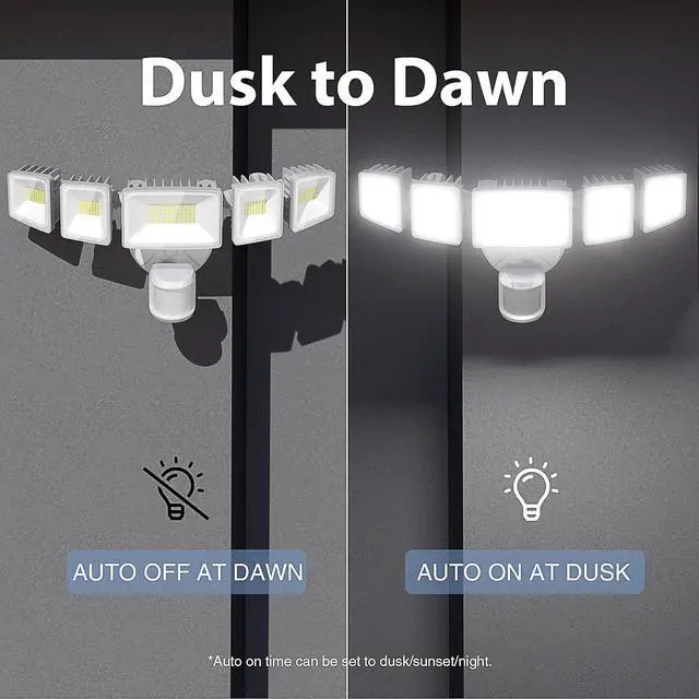 Alt view image 6 of 7 - Onforu 120W 12000LM LED Security Lights Motion Sensor Outdoor, Dusk to Dawn Flood Lighting, 5 Heads 360° Wide Angle Illumination, 6500K IP65 Waterproof Hardwired Floodlight Motion Detection (White)