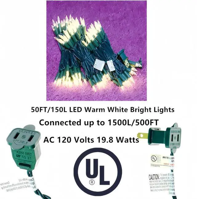 Alt view image 4 of 7 - LUCKY SHINE 150 LED Warm White Christmas Lights, UL Certified 50 FT Green Wire String Lights, for Indoor and Outdoor Party, Garden, Patio, Wall, Trees.