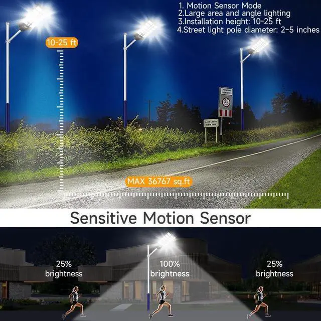 Alt view image 4 of 7 - 16000W Solar Street Lights Outdoor, 100000 Lumens Dusk to Dawn Motion Sensor Security Flood Light with Remote Control, Wireless, Waterproof, Perfect for Garden,Yard, Street, Parking lot