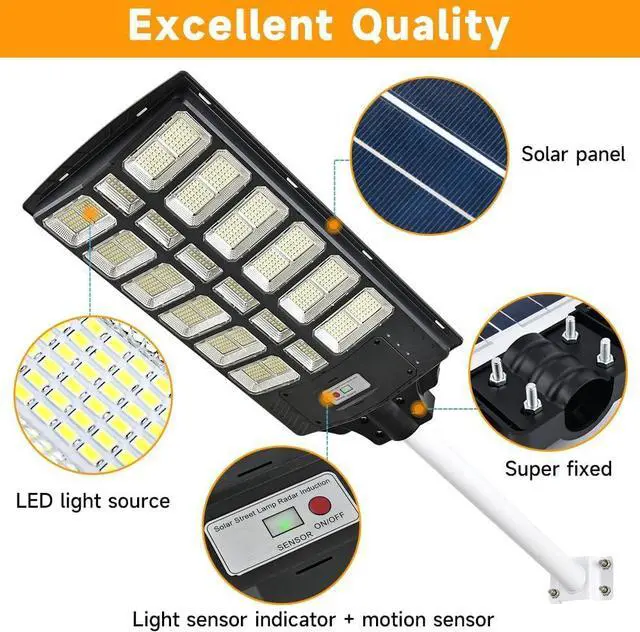 Alt view image 5 of 7 - 16000W Solar Street Lights Outdoor, 100000 Lumens Dusk to Dawn Motion Sensor Security Flood Light with Remote Control, Wireless, Waterproof, Perfect for Garden,Yard, Street, Parking lot