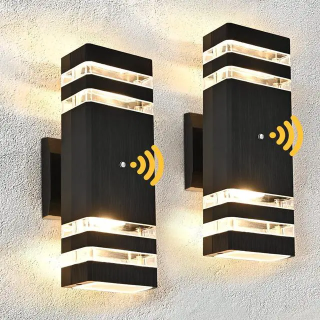 Main image of Dusk to Dawn Sensor Outdoor Wall Light, 2 Pack Waterproof Wall Sconce, Black Exterior Up and Down Light Fixtures for Porch Patio Hallway Corridor Garage