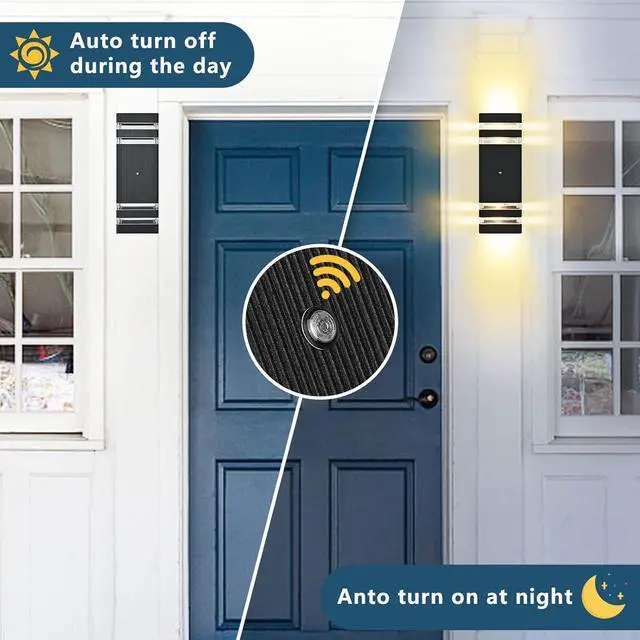 Alt view image 2 of 6 - Dusk to Dawn Sensor Outdoor Wall Light, 2 Pack Waterproof Wall Sconce, Black Exterior Up and Down Light Fixtures for Porch Patio Hallway Corridor Garage