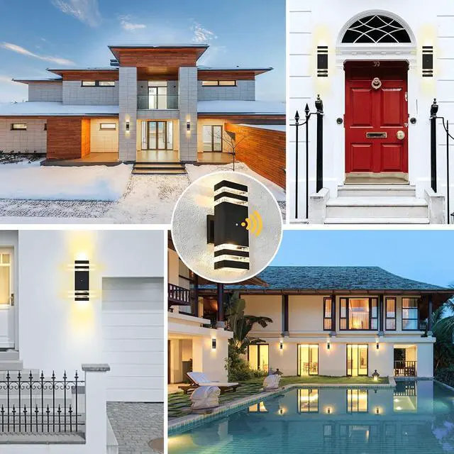 Alt view image 4 of 6 - Dusk to Dawn Sensor Outdoor Wall Light, 2 Pack Waterproof Wall Sconce, Black Exterior Up and Down Light Fixtures for Porch Patio Hallway Corridor Garage