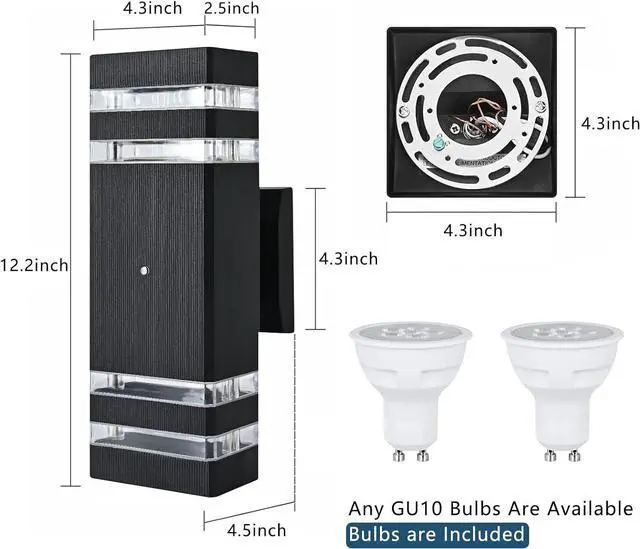 Alt view image 6 of 6 - Dusk to Dawn Sensor Outdoor Wall Light, 2 Pack Waterproof Wall Sconce, Black Exterior Up and Down Light Fixtures for Porch Patio Hallway Corridor Garage