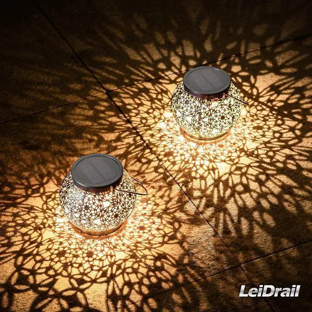 Alt view image 2 of 7 - LeiDrail Solar Lanterns Outdoor Waterproof, Birthday Gifts for Women Mom Grandma, Metal Hanging Solar Lights, Garden Decor for Patio, Porch, Yard, Backyard, Camp, 2 Pack