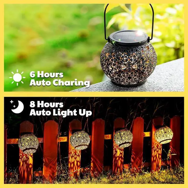 Alt view image 3 of 7 - LeiDrail Solar Lanterns Outdoor Waterproof, Birthday Gifts for Women Mom Grandma, Metal Hanging Solar Lights, Garden Decor for Patio, Porch, Yard, Backyard, Camp, 2 Pack
