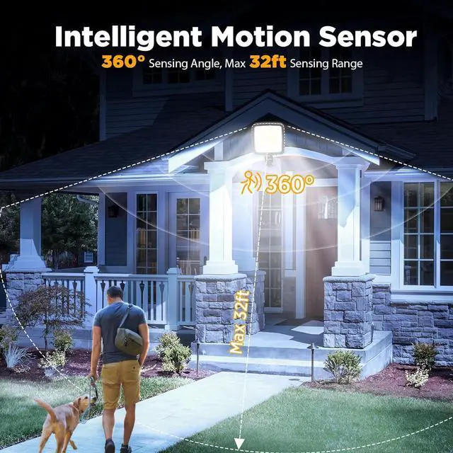 Alt view image 4 of 7 - 150W 2 Pack Motion Sensor Flood Light Outdoor, 20000LM Parking Lot Light with Dusk to Dawn Photocell, LED Barn Light 150° Adjustable Security Lights, 6500K for Garage Yard Farmhouse