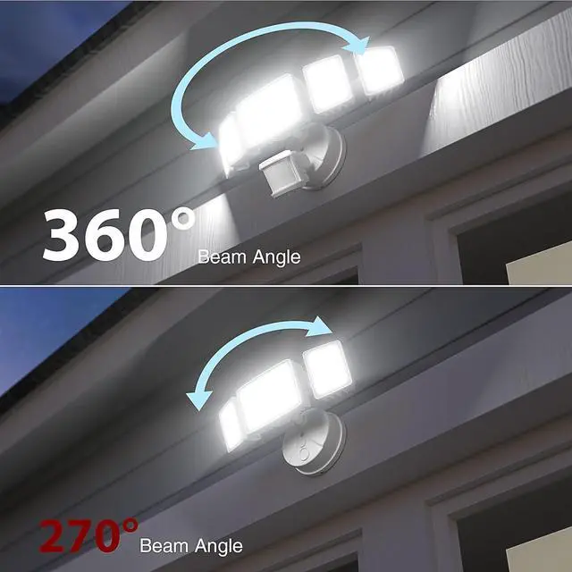 Alt view image 3 of 7 - Onforu 120W 12000LM LED Security Lights Motion Sensor Outdoor, Dusk to Dawn Flood Lighting, 5 Heads 360° Wide Angle Illumination, 6500K IP65 Waterproof Hardwired Floodlight Motion Detection (White)