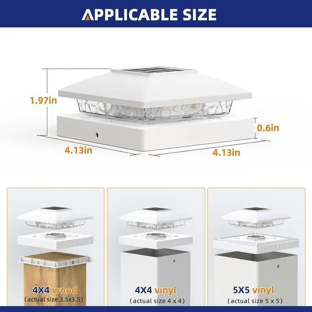 Alt view image 3 of 6 - APONUO 16-Pack Solar Post Cap Lights for 4x4 & 5x5 Posts - 8 LED Warm White, IP64 Waterproof, Auto On/Off, Garden Deck Fence Patio Decor & Lights