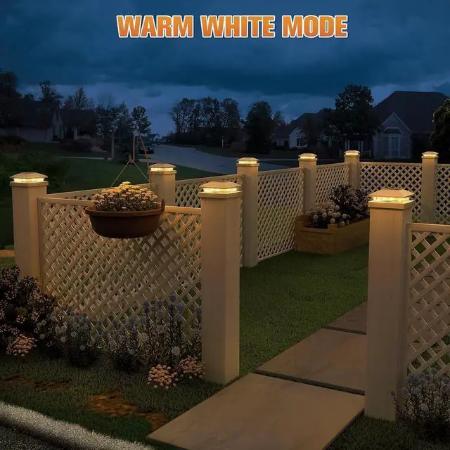 Alt view image 5 of 6 - APONUO 16-Pack Solar Post Cap Lights for 4x4 & 5x5 Posts - 8 LED Warm White, IP64 Waterproof, Auto On/Off, Garden Deck Fence Patio Decor & Lights