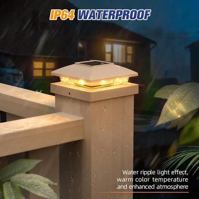 Alt view image 6 of 6 - APONUO 16-Pack Solar Post Cap Lights for 4x4 & 5x5 Posts - 8 LED Warm White, IP64 Waterproof, Auto On/Off, Garden Deck Fence Patio Decor & Lights