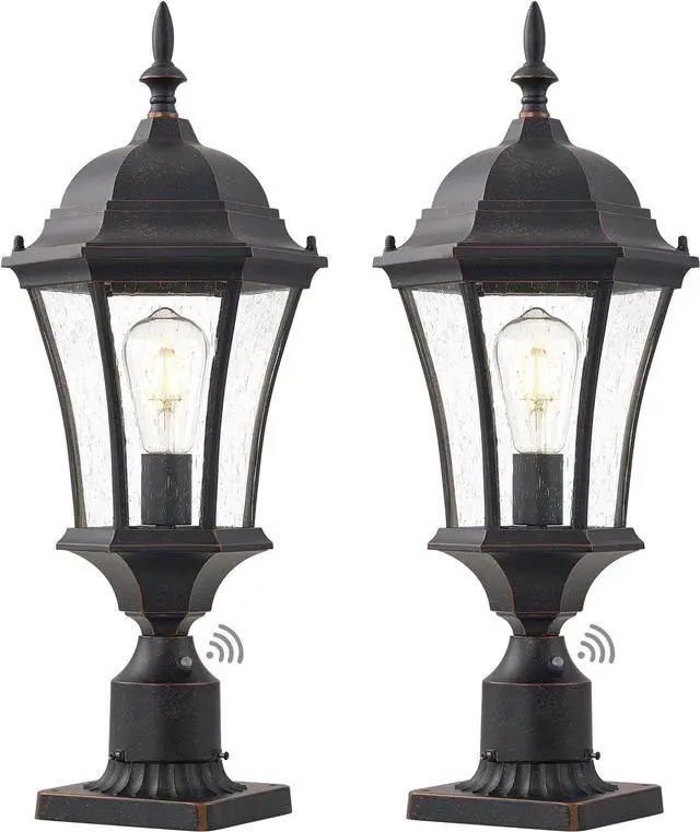 Main image of Dusk to Dawn Post Light, 24" High Outdoor Lamp Post Light Fixture with Pier Mount for Porch, Large Exterior Waterproof Post Lantern with Seeded Glass, 2 Pack, LMMS4610-M-2P